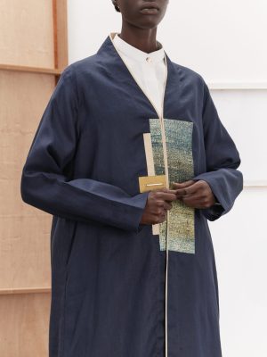 blue linen with art