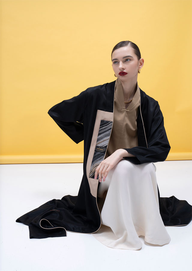 black silk with gold design